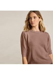 LANDS' END Kurzarm-Pullover Wool Touch mit Strassverzierung f&uuml;r Damen in Petite-Gr&ouml;&szlig;e, Damen, size: petite, Braun, Wolle/Polyester/Viskose, by Lands' End