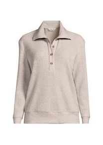 LANDS' END Waffelstrick-Pullover mit gekn&ouml;pftem Kragen, Damen, size: regular, Grau, Baumwoll-Mischung/Polyester-Mischung, by Lands' End