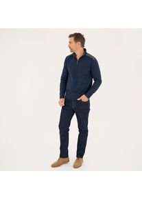 LANDS' END Harris Tweed Rippstrick-Pullover mit Rei&szlig;verschluss, Damen, size: regular, Blau, Baumwolle/Polyester/Baumwoll-Mischung, by Lands' End