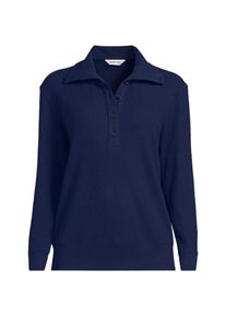 LANDS' END Waffelstrick-Pullover mit gekn&ouml;pftem Kragen in Petite-Gr&ouml;&szlig;e, Damen, size: petite, Blau, Baumwoll-Mischung/Polyester-Mischung, by Lands' End