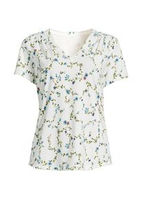 LANDS' END Baumwoll-Modal-Shirt mit V-Ausschnitt und Spitzenbesatz, Damen, size: regular, Elfenbein, Elasthan/Baumwoll-Mischung/Baumwolle Modal, by Lands' End