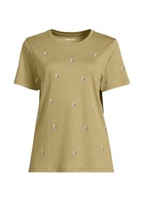 LANDS' END Besticktes Supima Rundhalsshirt, Damen, size: regular, Wei&szlig;, Baumwolle, by Lands' End