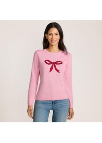 LANDS' END Feinstrick-Weihnachtspullover Schleife f&uuml;r Damen, Damen, size: regular, Pink, Baumwolle/Polyester/Metall, by Lands' End