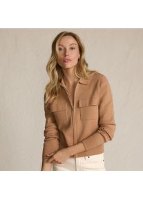 LANDS' END Feinstrick-Blazer mit Rei&szlig;verschluss f&uuml;r Damen, Damen, size: regular, Beige, Baumwolle, by Lands' End