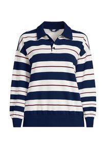LANDS' END Serious Sweats Polopullover in Plus-Gr&ouml;&szlig;e, Damen, size: plus, Blau, Baumwoll-Mischung/Polyester-Mischung, by Lands' End