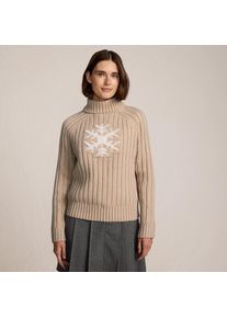 LANDS' END Jacquard-Pullover aus Baumwollmix mit Schneeflocke f&uuml;r Damen, Damen, size: regular, Beige, Polyacryl/Baumwoll-Mischung/Nylon-Mischung, by Lands' End