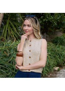 LANDS' END Soft Ease Gekn&ouml;pftes Top aus Leinenmix, Damen, size: regular, Elfenbein, Baumwolle/Leinen/Nylon, by Lands' End