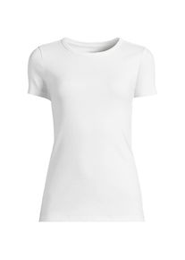 LANDS' END Feinripp-Shirt mit Rundhalsausschnitt und kurzen &Auml;rmeln f&uuml;r Damen, Damen, size: regular, Wei&szlig;, Baumwolle/Elasthan, by Lands' End