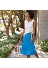 LANDS' END Leinen-Midirock im Schr&auml;gschnitt f&uuml;r Damen, Damen, size: regular, Blau, Leinen, by Lands' End