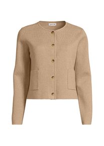 LANDS' END Kragenloser Feinstrick-Blazer f&uuml;r Damen in Plus-Gr&ouml;&szlig;e, Damen, size: plus, Braun, Baumwolle, by Lands' End