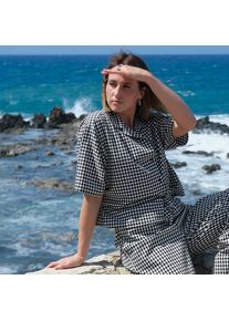 LANDS' END Gingham-Bluse mit kurzen &Auml;rmeln f&uuml;r Damen, Damen, size: regular, Schwarz, Baumwolle/Polyester/Polyester-Mischung, by Lands' End
