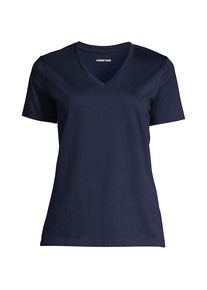 LANDS' END Supima Kurzarm-Shirt mit V-Ausschnitt f&uuml;r Damen in Petite-Gr&ouml;&szlig;e, Damen, size: petite, Blau, Baumwolle, by Lands' End