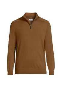 LANDS' END Merino-Pullover mit Rei&szlig;verschluss, Herren, size: regular, Braun, Wolle, by Lands' End