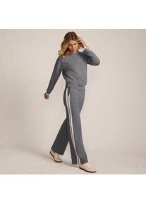 LANDS' END Feinstrick-Jerseyhose mit Streifendetail f&uuml;r Damen, Damen, size: regular, Grau, Polyester/Viskose/Polyester-Mischung, by Lands' End