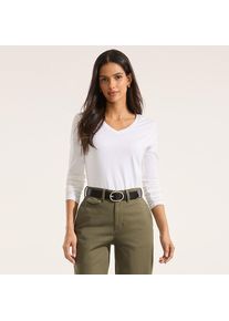 LANDS' END Supima&reg; Langarm-Shirt mit V-Ausschnitt f&uuml;r Damen, Damen, size: regular, Wei&szlig;, Baumwolle, by Lands' End