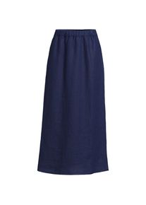 LANDS' END Premium Reinleinen-Midirock mit Elastikbund f&uuml;r Damen in Petite-Gr&ouml;&szlig;e, Damen, size: petite, Blau, Leinen, by Lands' End
