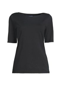 LANDS' END Supima&reg; T-Shirt mit U-Boot-Ausschnitt und gekn&ouml;pfter Schulter in Petite-Gr&ouml;&szlig;e f&uuml;r Damen, Damen, size: petite, Schwarz, Baumwolle, by Lands' End