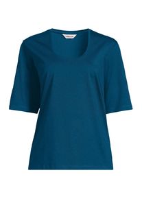 LANDS' END Supima-Shirt mit tiefem Rundausschnitt in Petite-Gr&ouml;&szlig;e, Damen, size: petite, Blau, Baumwolle, by Lands' End