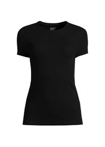 LANDS' END Feinripp-Shirt mit Rundhalsausschnitt und kurzen &Auml;rmeln f&uuml;r Damen, Damen, size: regular, Schwarz, Baumwolle/Elasthan, by Lands' End