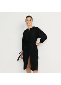 LANDS' END Leinenmix-Kleid mit Ajourdetail f&uuml;r Damen, Damen, size: regular, Schwarz, Leinen/Viskose, by Lands' End