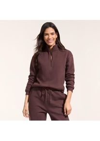 LANDS' END Serious Sweats Pullover mit Rei&szlig;verschluss, Damen, size: regular, Braun, Baumwoll-Mischung/Polyester-Mischung, by Lands' End