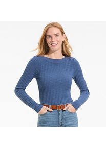 LANDS' END Rippstrick-Shirt mit U-Boot-Ausschnitt f&uuml;r Damen, Damen, size: regular, Blau, Elasthan/Baumwoll-Mischung/Polyester-Mischung, by Lands' End