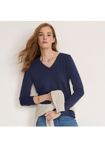 LANDS' END Supima&reg; Langarm-Shirt mit V-Ausschnitt f&uuml;r Damen, Damen, size: regular, Blau, Baumwolle, by Lands' End