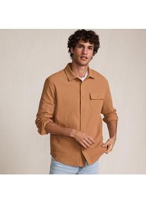 LANDS' END Jacquard-Shirt mit V-Ausschnitt, Herren, size: regular, Braun, Elasthan/Baumwoll-Mischung/Polyester-Mischung, by Lands' End