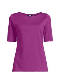 LANDS' END Supima&reg; T-Shirt mit U-Boot-Ausschnitt und gekn&ouml;pfter Schulter in Petite-Gr&ouml;&szlig;e f&uuml;r Damen, Damen, size: petite, Lila, Baumwolle, by Lands' End