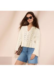 LANDS' END Baumwollpullover mit Ajourmuster f&uuml;r Damen, Damen, size: regular, Elfenbein, Baumwoll-Mischung/Polyester-Mischung, by Lands' End