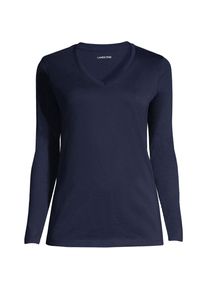 LANDS' END Supima&reg; Langarm-Shirt mit V-Ausschnitt f&uuml;r Damen in Plus-Gr&ouml;&szlig;e, Damen, size: plus, Blau, Baumwolle, by Lands' End