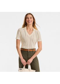LANDS' END Ajour-Polopullover aus Baumwolle f&uuml;r Damen, Damen, size: regular, Elfenbein, Baumwolle, by Lands' End