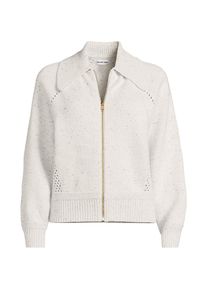LANDS' END Baumwoll-Zippercardigan mit gro&szlig;em Kragen DRIFTER f&uuml;r Damen, Damen, size: regular, Grau, Baumwolle, by Lands' End