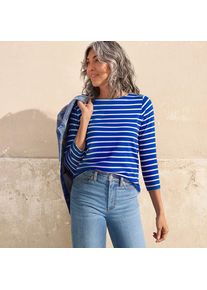 LANDS' END Gestreiftes Baumwollshirt mit 3/4-&Auml;rmeln f&uuml;r Damen in Petite-Gr&ouml;&szlig;e, Damen, size: petite, Blau, Baumwolle, by Lands' End