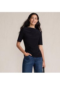 LANDS' END Silk Knit Gerafftes Shirt mit ellbogenlangen &Auml;rmeln f&uuml;r Damen, Damen, size: regular, Schwarz, Polyester-Mischung, by Lands' End
