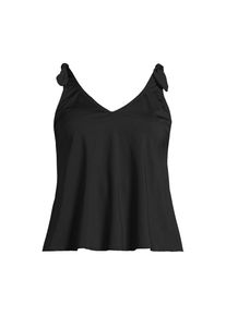 LANDS' END Tankini-Top mit geknoteten Tr&auml;gern und Flattersaum f&uuml;r Damen in Lang-Gr&ouml;&szlig;e, Damen, size: regular, Schwarz, Elasthan/Nylon-Mischung, by Lands' End