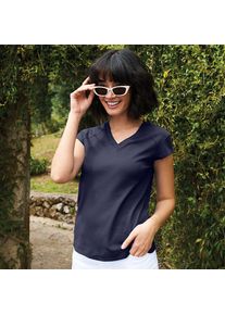 LANDS' END Supima-Shirt mit V-Ausschnitt und Kapp&auml;rmeln f&uuml;r Damen in Petite-Gr&ouml;&szlig;e, Damen, size: petite, Blau, Baumwolle, by Lands' End