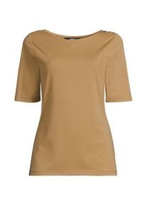 LANDS' END Supima&reg; T-Shirt mit U-Boot-Ausschnitt und gekn&ouml;pfter Schulter in Petite-Gr&ouml;&szlig;e f&uuml;r Damen, Damen, size: petite, Gelb, Baumwolle, by Lands' End