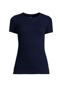 LANDS' END Feinripp-Shirt mit Rundhalsausschnitt und kurzen &Auml;rmeln f&uuml;r Damen, Damen, size: regular, Blau, Baumwolle/Elasthan, by Lands' End
