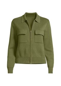 LANDS' END Feinstrick-Blazer mit Rei&szlig;verschluss f&uuml;r Damen, Damen, size: regular, Gr&uuml;n, Baumwolle, by Lands' End