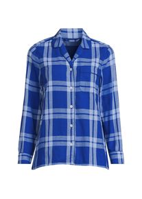 LANDS' END Gemustertes Pyjamahemd aus reinem Baumwoll-Flanell f&uuml;r Damen, Damen, size: regular, Blau, Baumwolle, by Lands' End