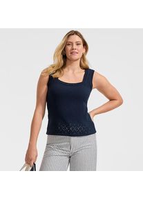 LANDS' END Feinstrick-Top mit Ajourdetails f&uuml;r Damen, Damen, size: regular, Blau, Baumwoll-Mischung/Polyester-Mischung, by Lands' End