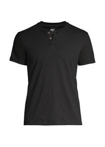 LANDS' END Kurzarm-Super-T Henleyshirt f&uuml;r Herren, Herren, size: regular, Schwarz, Baumwolle, by Lands' End