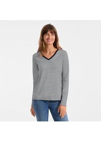 LANDS' END Supima&reg; Langarm-Shirt mit V-Ausschnitt f&uuml;r Damen, Damen, size: regular, Blau, Baumwolle, by Lands' End