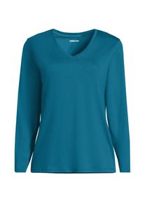 LANDS' END Supima&reg; Langarm-Shirt mit V-Ausschnitt f&uuml;r Damen in Petite-Gr&ouml;&szlig;e, Damen, size: petite, Blau, Baumwolle, by Lands' End