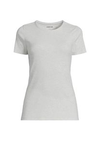 LANDS' END Feinripp-Shirt mit Rundhalsausschnitt und kurzen &Auml;rmeln f&uuml;r Damen, Damen, size: regular, Grau, Baumwolle/Elasthan, by Lands' End