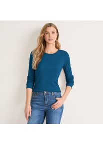 LANDS' END Langarmshirt aus mikrofeinem Baumwollripp f&uuml;r Damen in Petite-Gr&ouml;&szlig;e, Damen, size: petite, Blau, Baumwolle/Elasthan, by Lands' End