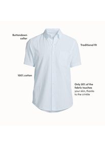LANDS' END Seersucker-Kurzarmhemd f&uuml;r Herren, Classic Fit, Herren, size: regular, Blau, Baumwolle, by Lands' End