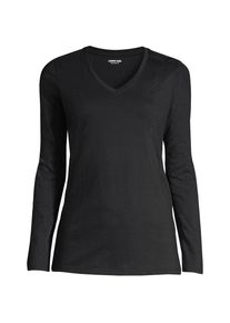 LANDS' END Supima&reg; Langarm-Shirt mit V-Ausschnitt f&uuml;r Damen, Damen, size: regular, Schwarz, Baumwolle, by Lands' End
