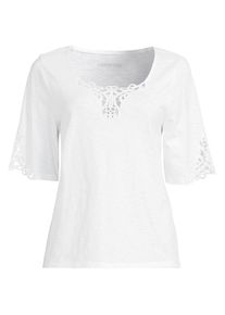 LANDS' END Flammgarn-Shirt mit Lochspitze in Plus-Gr&ouml;&szlig;e f&uuml;r Damen, Damen, size: plus, Wei&szlig;, Baumwolle, by Lands' End